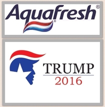 I cant be the only one who sees the aquafresh logo on top of trumps head