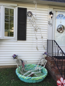 My neighbors didnt take down their Halloween decorations but theyve been adjusting them for each holiday