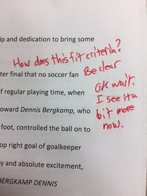 My professor answered his own question on my essay review I couldnt stop laughing