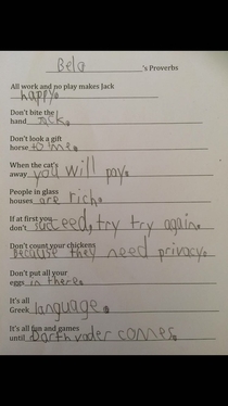 One of my friends just sent me her kids homework After the answer at the bottom I realize this kid is going places