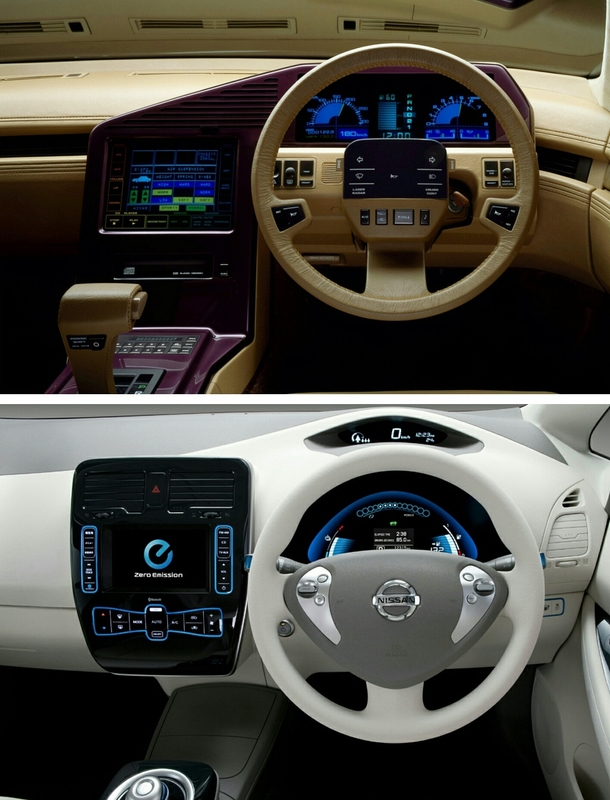  Nissan CUE-X Concept Car Interior vs  Nissan Leaf Interior From rRetroFuturism