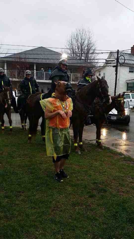 A kid at my college Ohio University mocking the notorious horse patrol