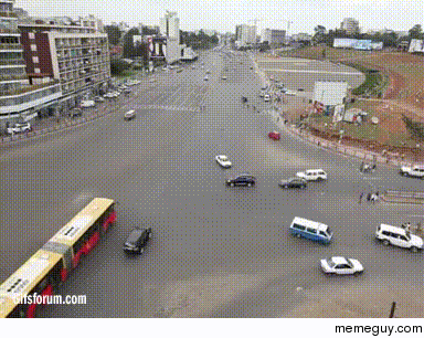 A major intersection in Ethiopia Meskel Square that has no traffic signals Madness