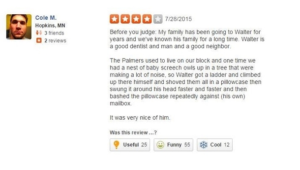 A review from Dr Walter Palmers Yelp page