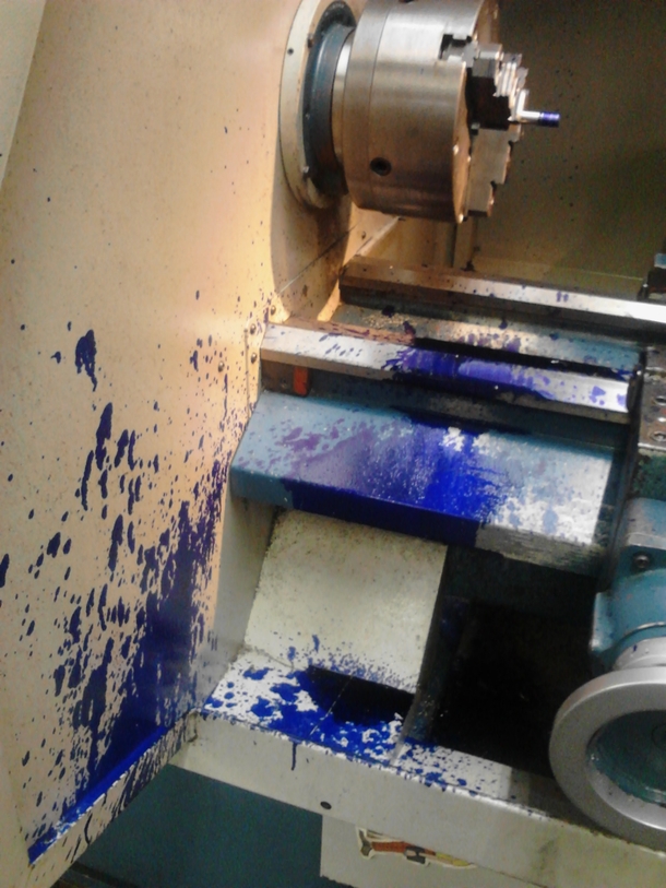 A smurf got slaughtered in a lathe today at work