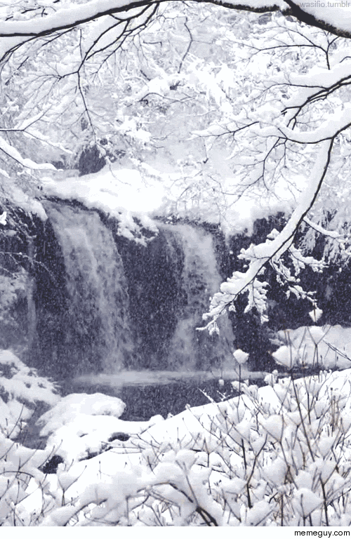 A snowy waterfall