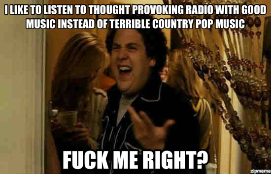 After being made fun of for listening to NPR at work instead of the local country radio station