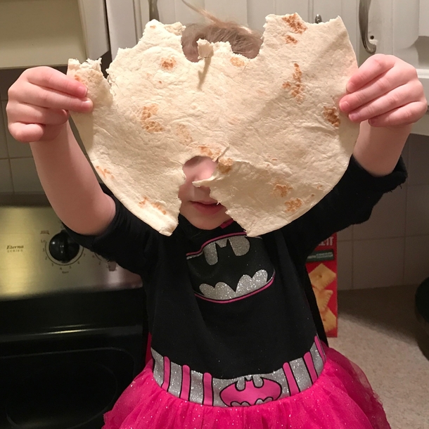 Although my daughter claims she chewed the bat symbol in her tortilla all Im seeing is Wu-Tang