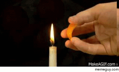 An orange peel versus an open flame