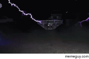 Anti-electricity cage placed around a quadcopter near tesla coils