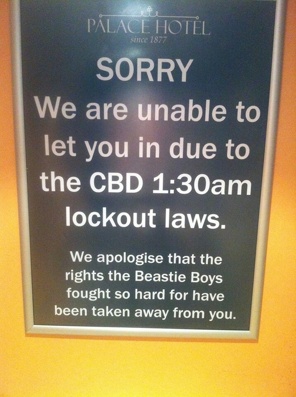 Apologetic sign outside a bar in Sydney