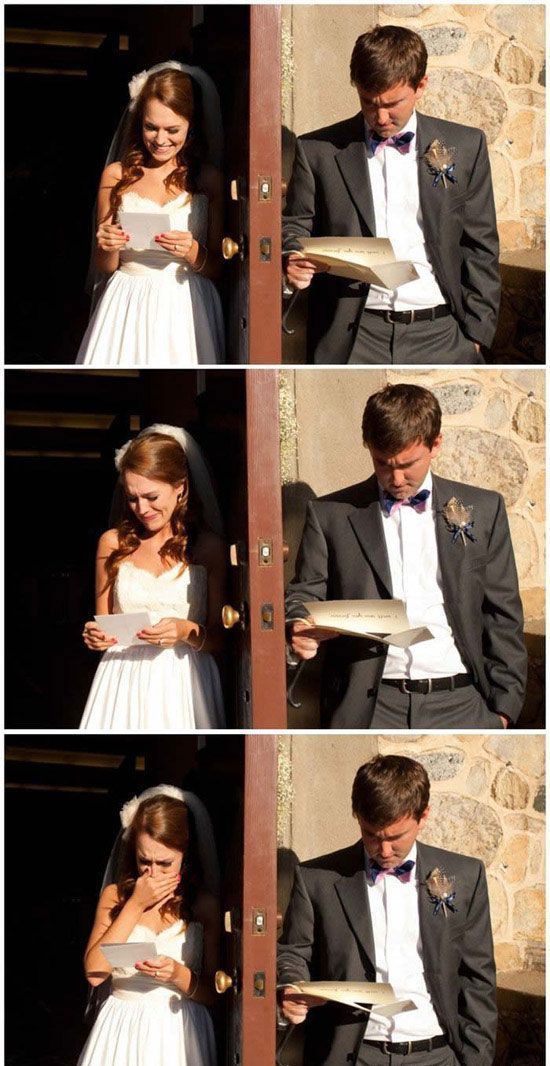 Bride and Groom Reading Each Others Wedding Vows
