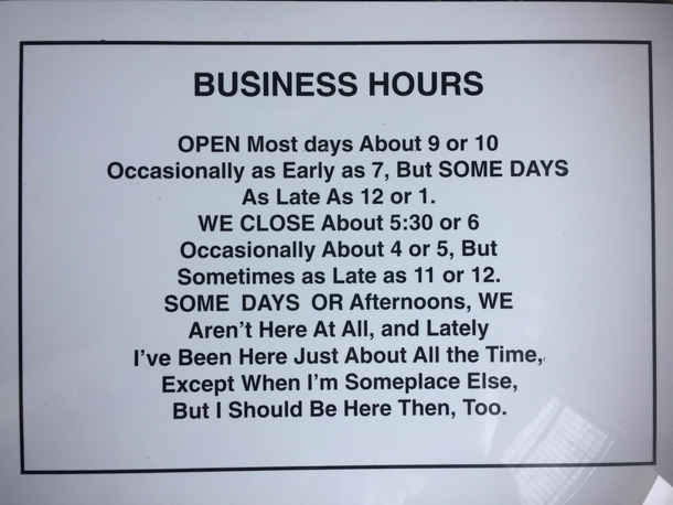 Business hours for a college dorm room