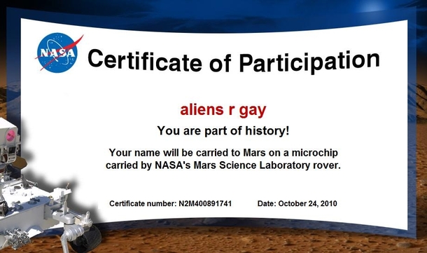 Certificate of Participation from NASA