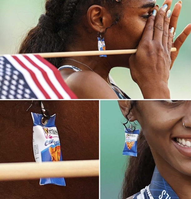 Christina Clemons qualified for the olympics wearing Cool Ranch Doritos earrings