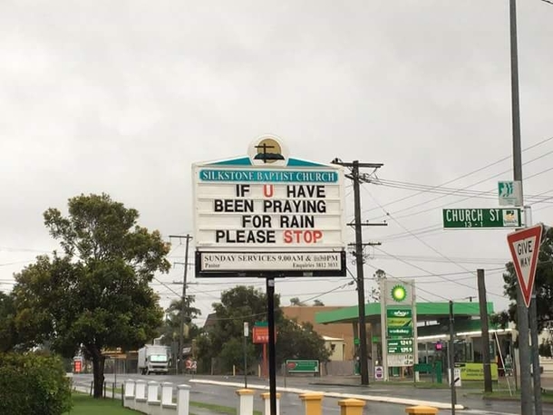 Church sign in response to the devastation caused by cyclone Debbie Queensland Australia