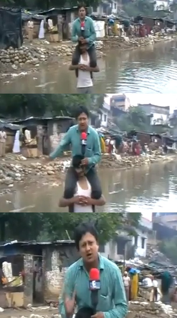 Currently happening in the floods of Uttarakhand a journalist reporting live