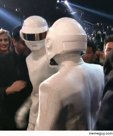 Daft Punks hug after winning Album of the Year
