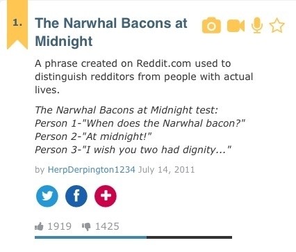 Definition of When does the narwhal bacon as per urban dictionary