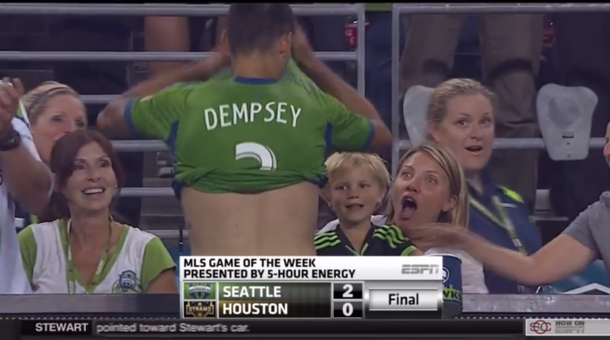 Dempsey gives shirt to kid Moms more excited