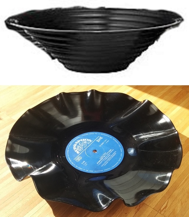 DIY bowl melted from a vinyl LP