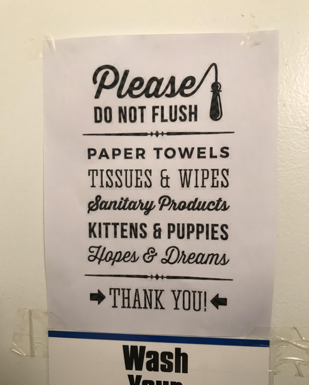 Do not flush the following A sign in the bathroom of restaurant Im sitting in
