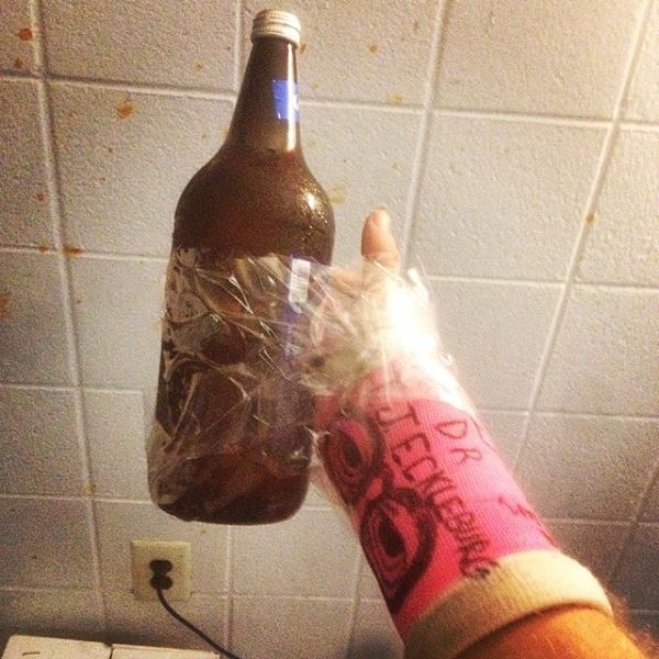 Doctor said I would have trouble holding bottles with my cast I improvised