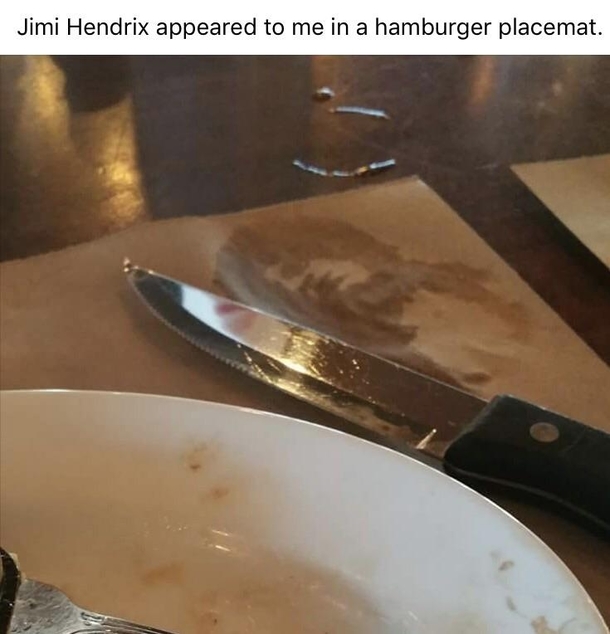 Does this not look like Jimi Hendrix appeared to my friend on his hamburger placemat
