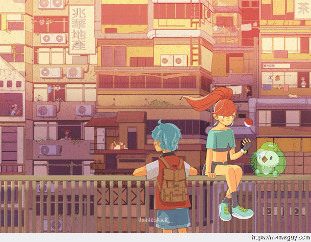 Drew a pokemon scene with HK buildings  