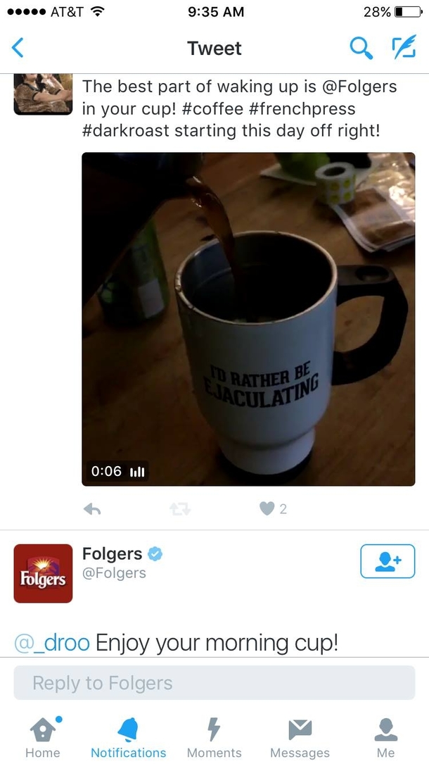 Folgers PR team should look at pictures a little closer before being excited about free advertising