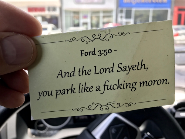 Forgive me father for I may have sinned someone put this under the windshield wiper on my Tundra
