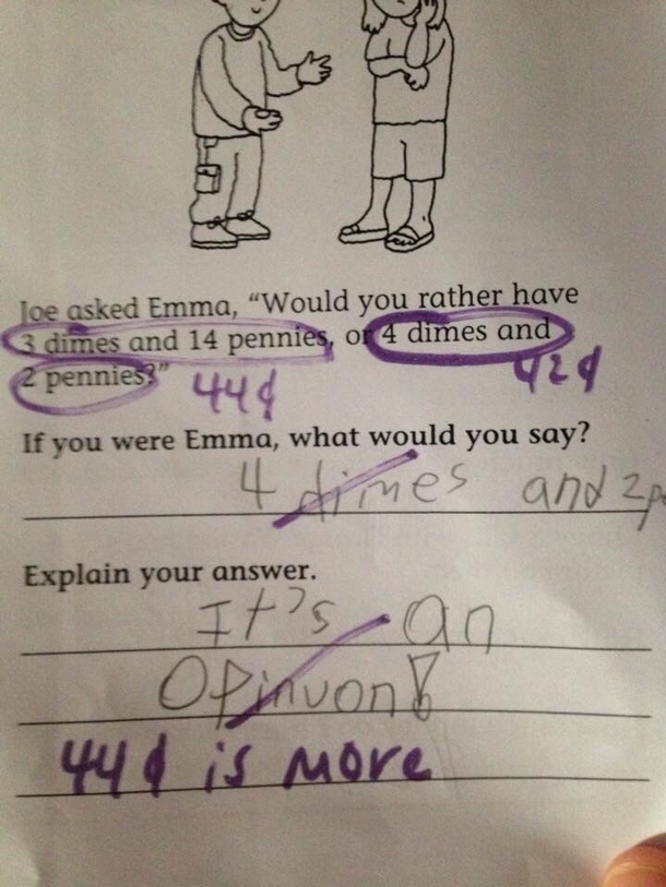 Friends kids homework I think he gave a good answer Pennies suck