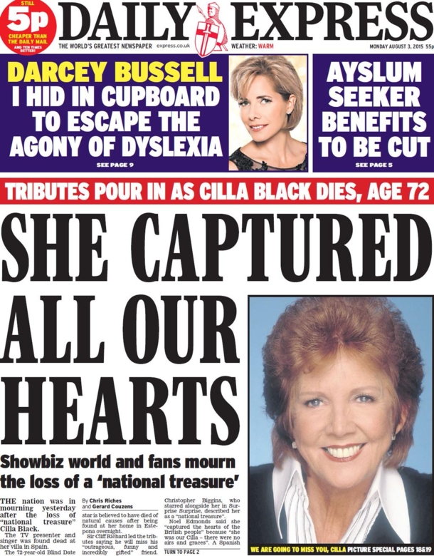 Front page of UK Daily Express today - A headline about dyslexia on one side and a glaring typo on the other