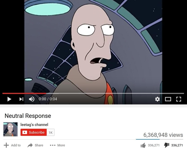 Futuramas Neutral Planet video STILL has equal number of likes and dislikes