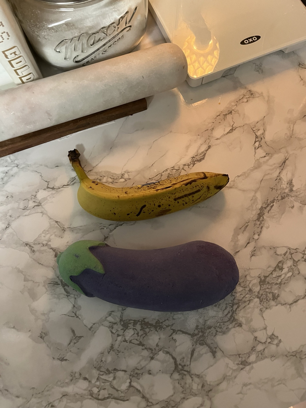 Girlfriend is giving this eggplant bath bomb as a gift Banana for scale