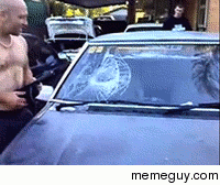 Guy fixes his windshield