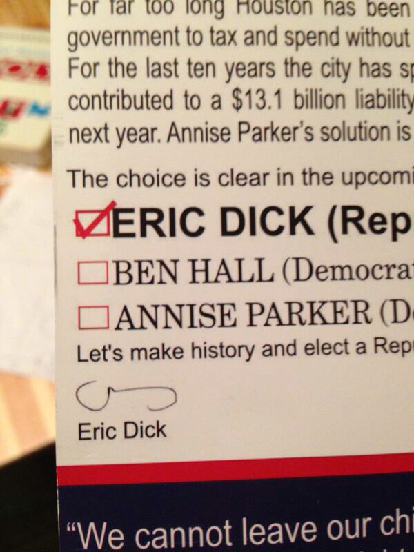 Houston mayoral candidate Eric Dick has an appropriate signature