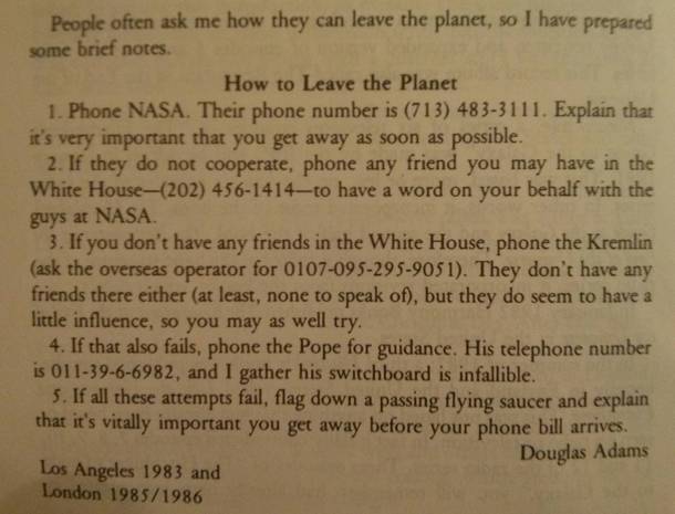 How to leave the planet - Douglas Adams