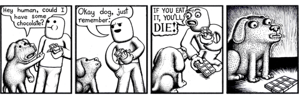 I always think of this comic when my dog begs while Im eating chocolate