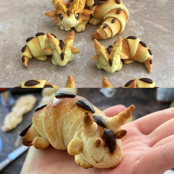 i baked edible versions of these super cute clay croissant dragons i was really inspired by and learned from other similar attempts posted on this subreddit about a year ago 