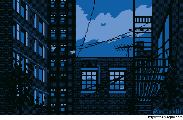 I drew this pixel art scene using  colors and called it Alley Cat 