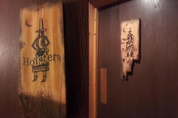 I found these bathroom signs at a pizza place in Montana