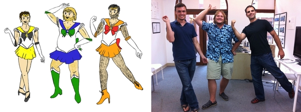 I got bored and drew my male coworkers as Sailor Scouts They didnt seem to mind