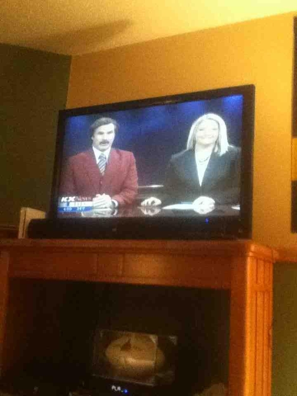 I KID YOU NOT RON BURGANDY CO-HOSTED OUR NEWS IN BISMARCK ND TONIGHT