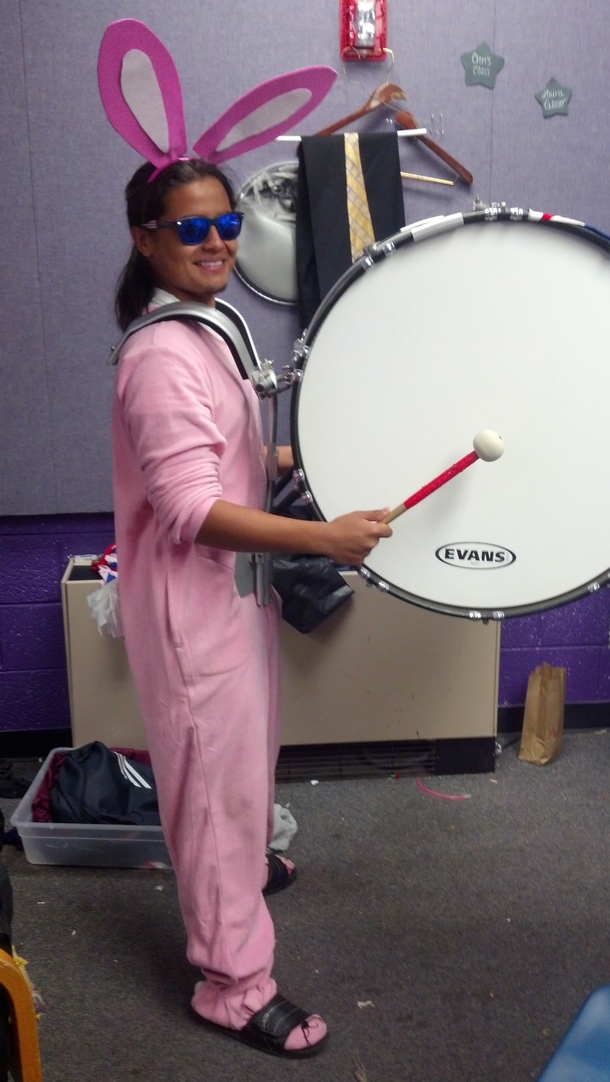 I play bass drum in a marching band so for Halloween I went as the Energizer Bunny