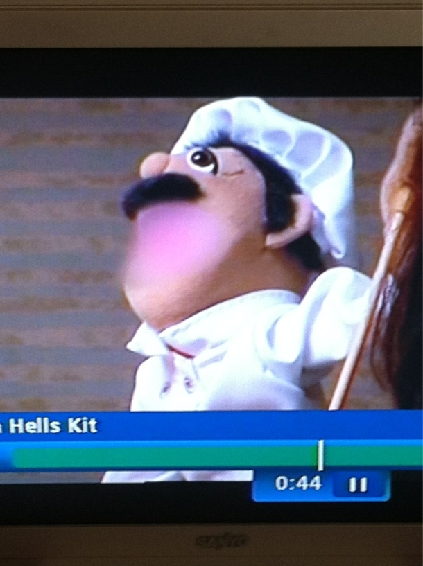 I was watching Hells Kitchen and a woman brought a puppet onto the show when she cussed they blocked the puppets mouth