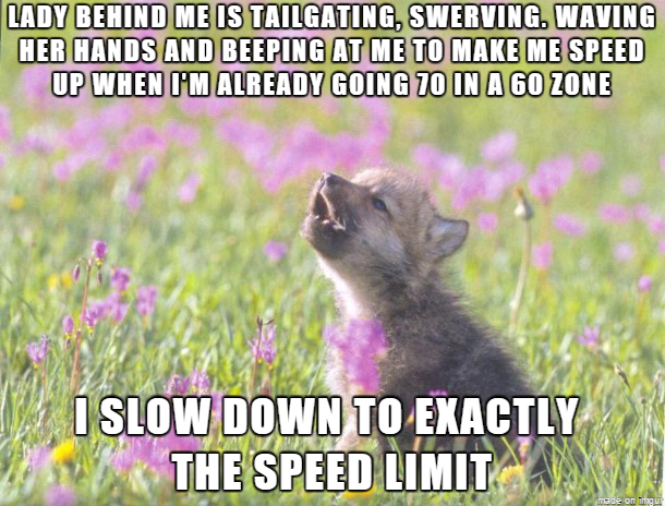 I wasnt about to get a speeding ticket just so she could drive faster