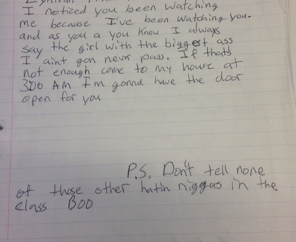 I work at a middle school in West Philly I intercepted this note today