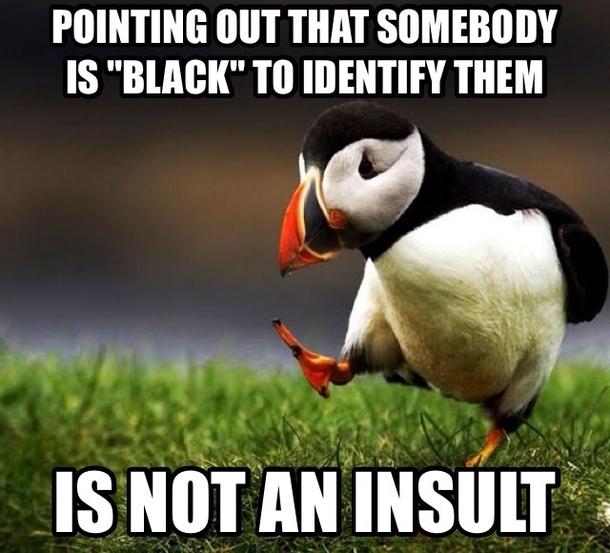 If you think it is offensive youre implying black people are inferior Its the same as saying somebodys tall or brunette