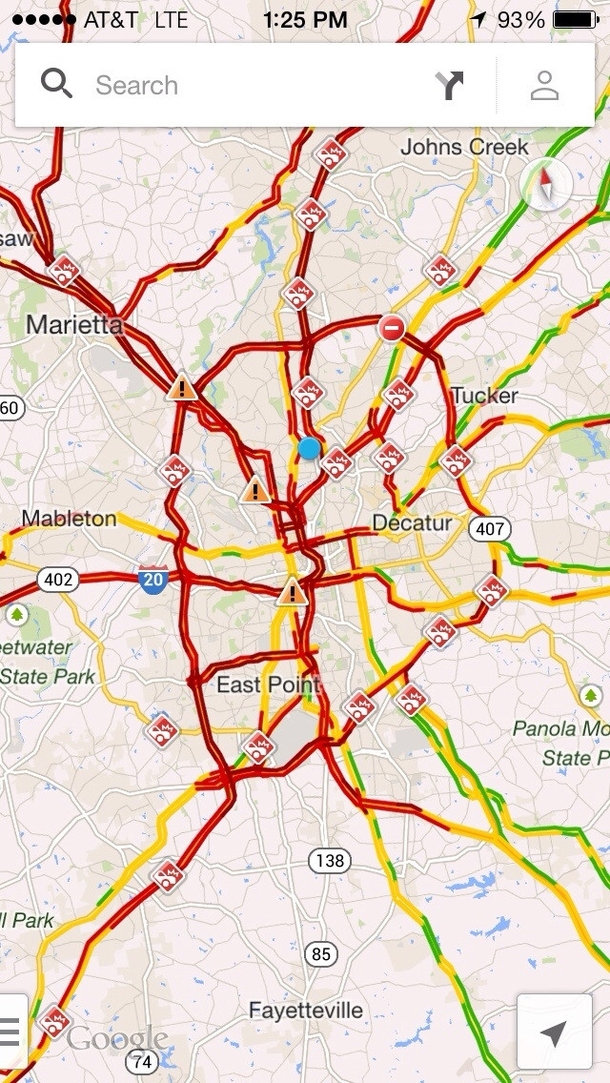 Its been snowing  hour and Atlanta traffic has already gone full retard